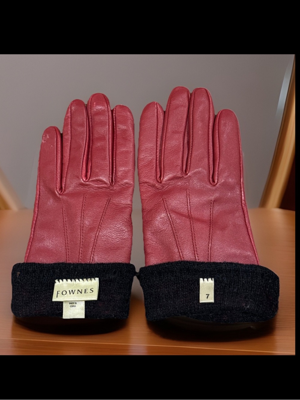 Fownes Red Leather Gloves Women’s 7 Angora & Lamb wool natural lining